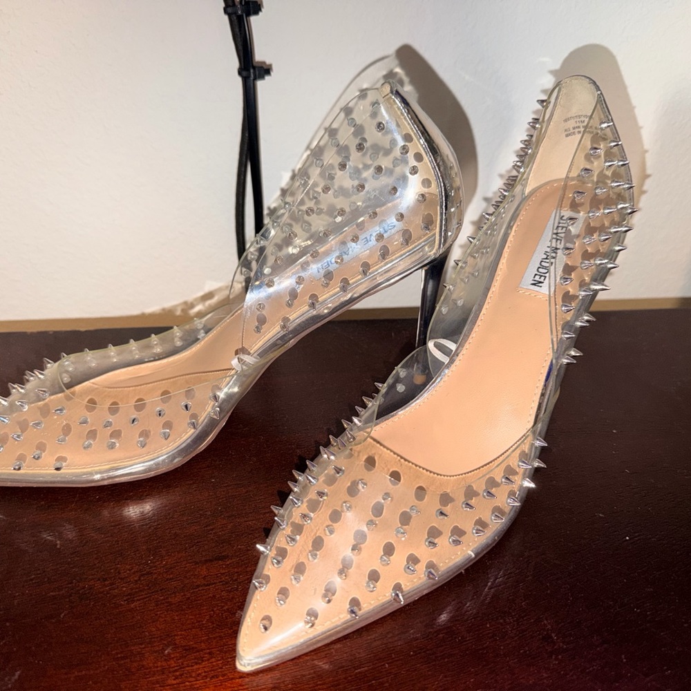 Steve Madden Transparent and Tan Studded Heels